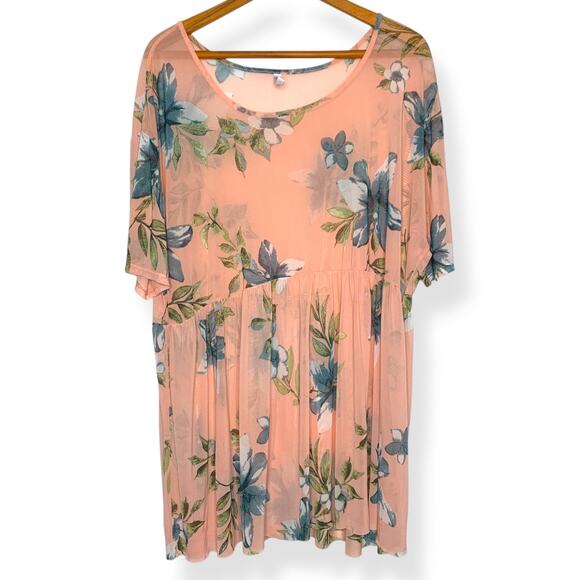 Piphany women's plus size pink floral print Soho sheer mesh babydoll top SZ 2X - Picture 1 of 8